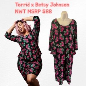 Torrid X Betsy Johnson Collab Cherry Peplum Dress NWT Size 1X MSRP $88